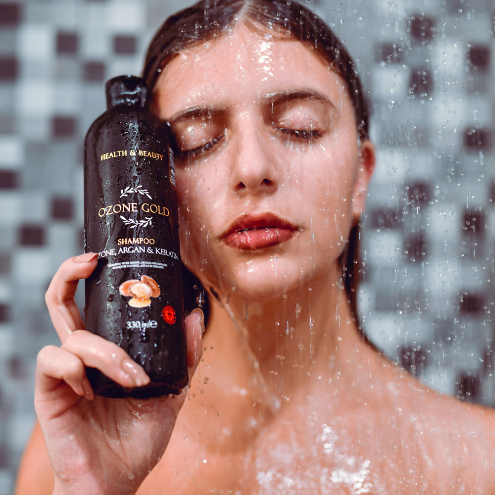 OZONE GOLD - SHAMPOO WITH OZONE -ШАМПОН СО ОЗОН ozone gold арган кератин озон шампон опаѓање на коса раст на коса згуснување на коса маслиново масло